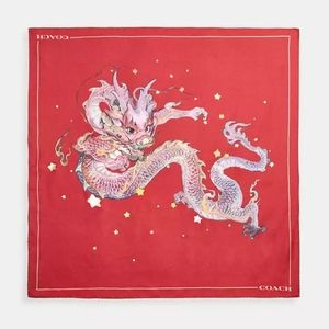 New! 100% silk Scarf 23" x 23" Style No. CQ306, COACH 2024 Year of Dragon 🐉